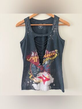 Affliction Live Fast Skull Eagle Graphic Tank Distressed Cutout Front Grunge M